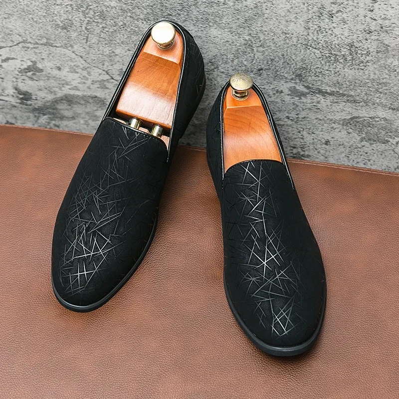 New Black Men Loafers  Shoes  Round Toe Slip-on Party Men's Formal Shoes Pu Leather  Size 38-46 Men Dress Shoes