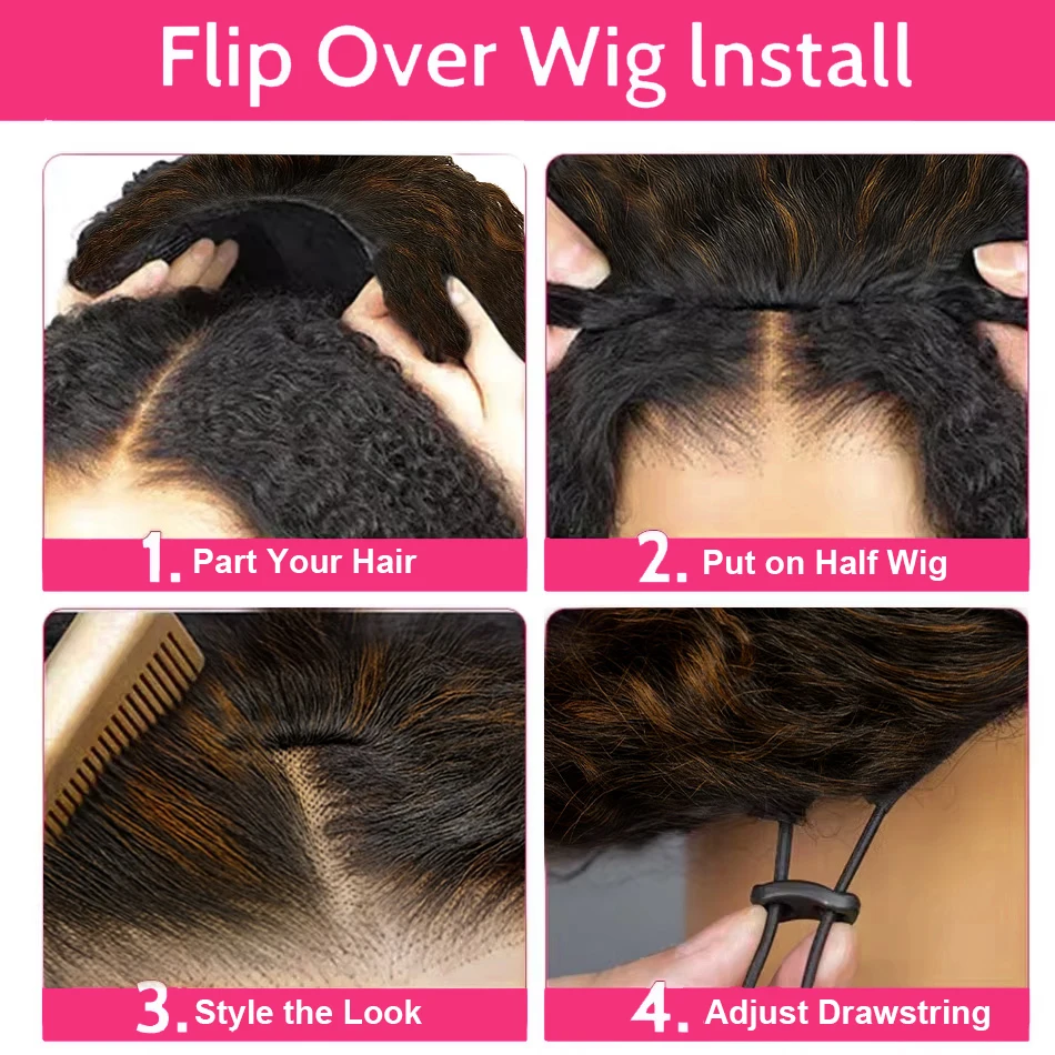 ترقية تسليط الضوء على غريب مجعد نصف شعر مستعار الشعر البشري مع الرباط سلس الملونة مجعد 3 في 1 قصيرة بوب نصف الباروكات للنساء