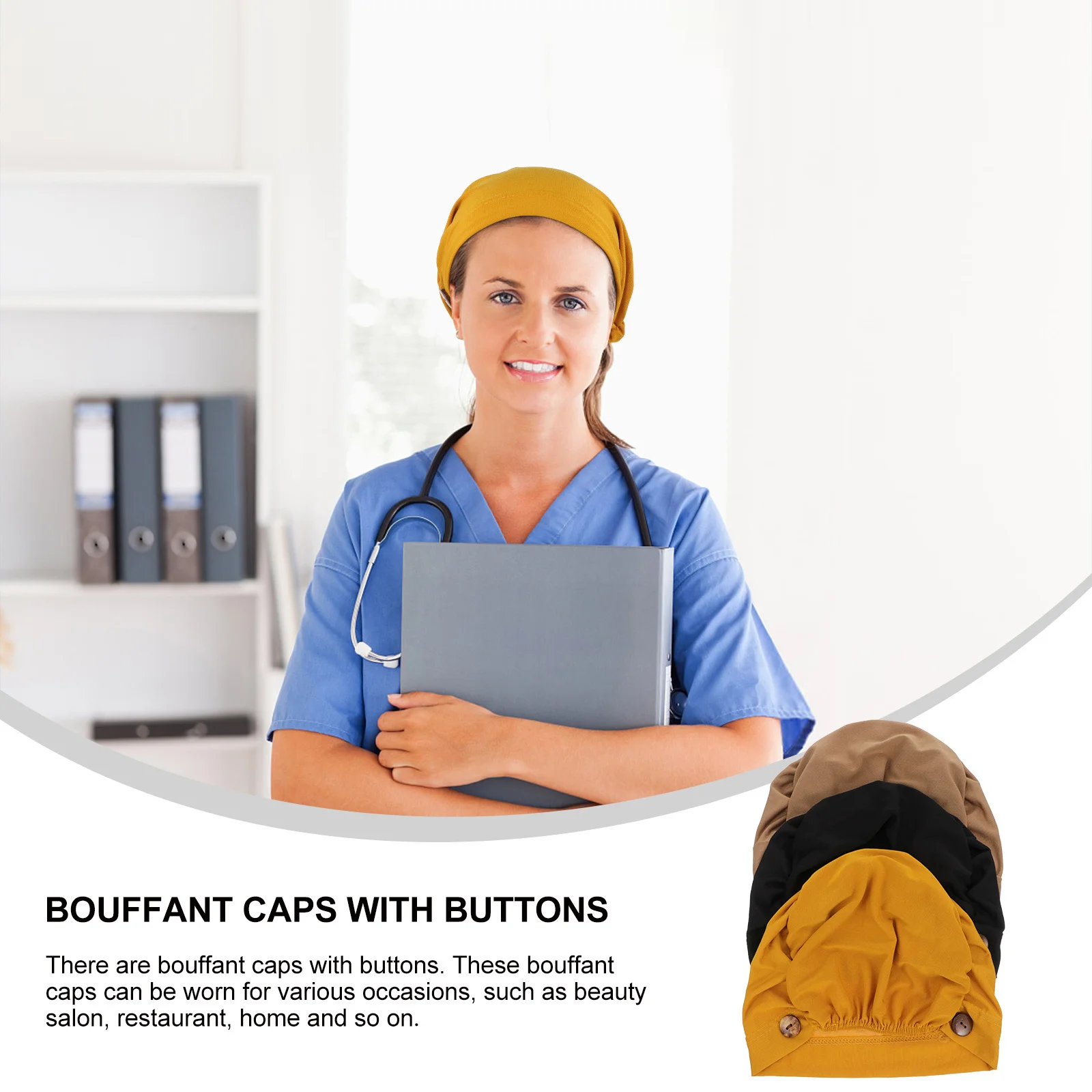 

3pcs Headband Turban Bouffant Cap With Buttons Cap Breathable Comfortable Wrap Night Chemo Hat Muslim
