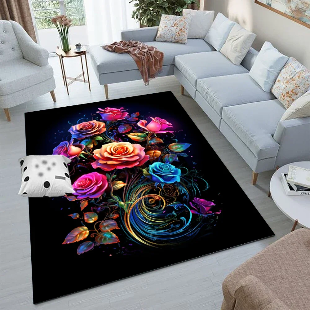 

Colored flowers rug Rose and Peony Print Carpets for Livingroom Bedroom Home Decor Non-slip Floor Mat girl gift