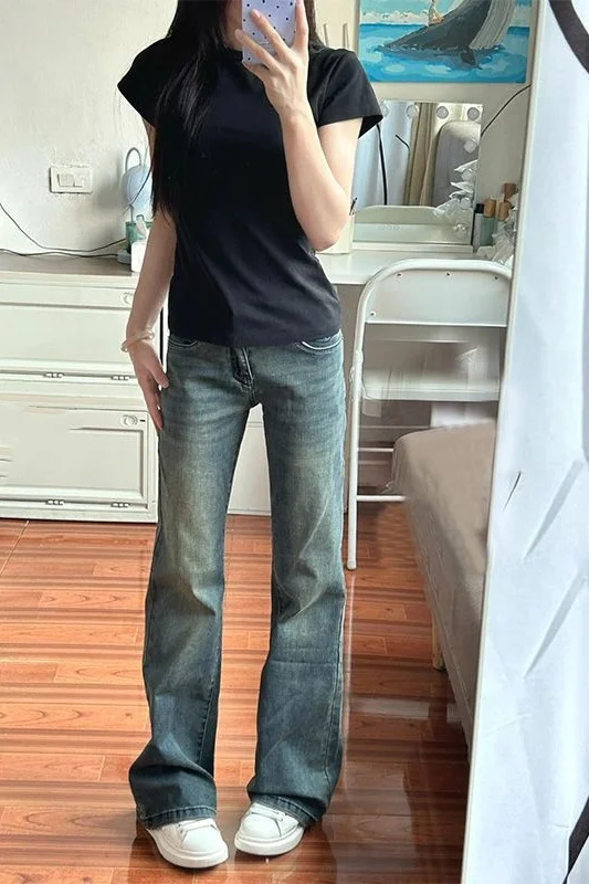 White Jeans For Women Straight Blue Casual Retro 2000S American Distressed Hole Ripped Female Clothing Unisex Basic Simple Long