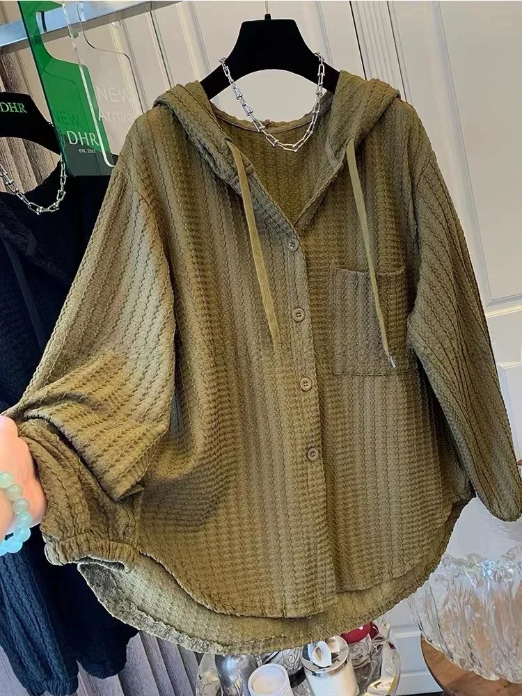 

Женская верхняя одежда больших размеров с капюшоном, свободная посадка, защита от солнца, весна-осень, новый повседневный удобный топ для похудения