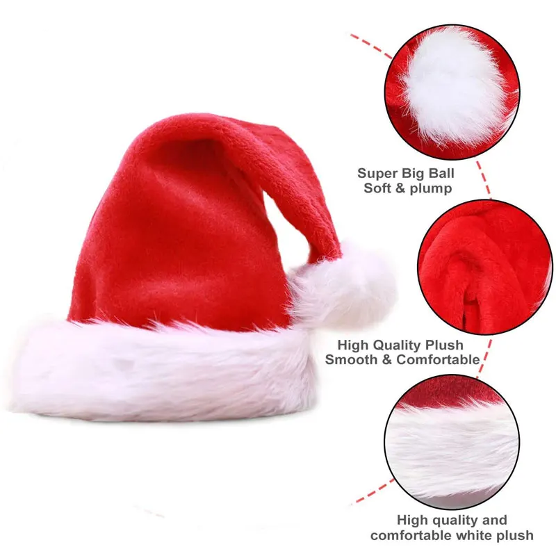 Christmas Santa Hat For Adults And Kids Xmas Red Long Plush Holiday Hats Comfort Velvet Party 2024 New Year Festive Supplies