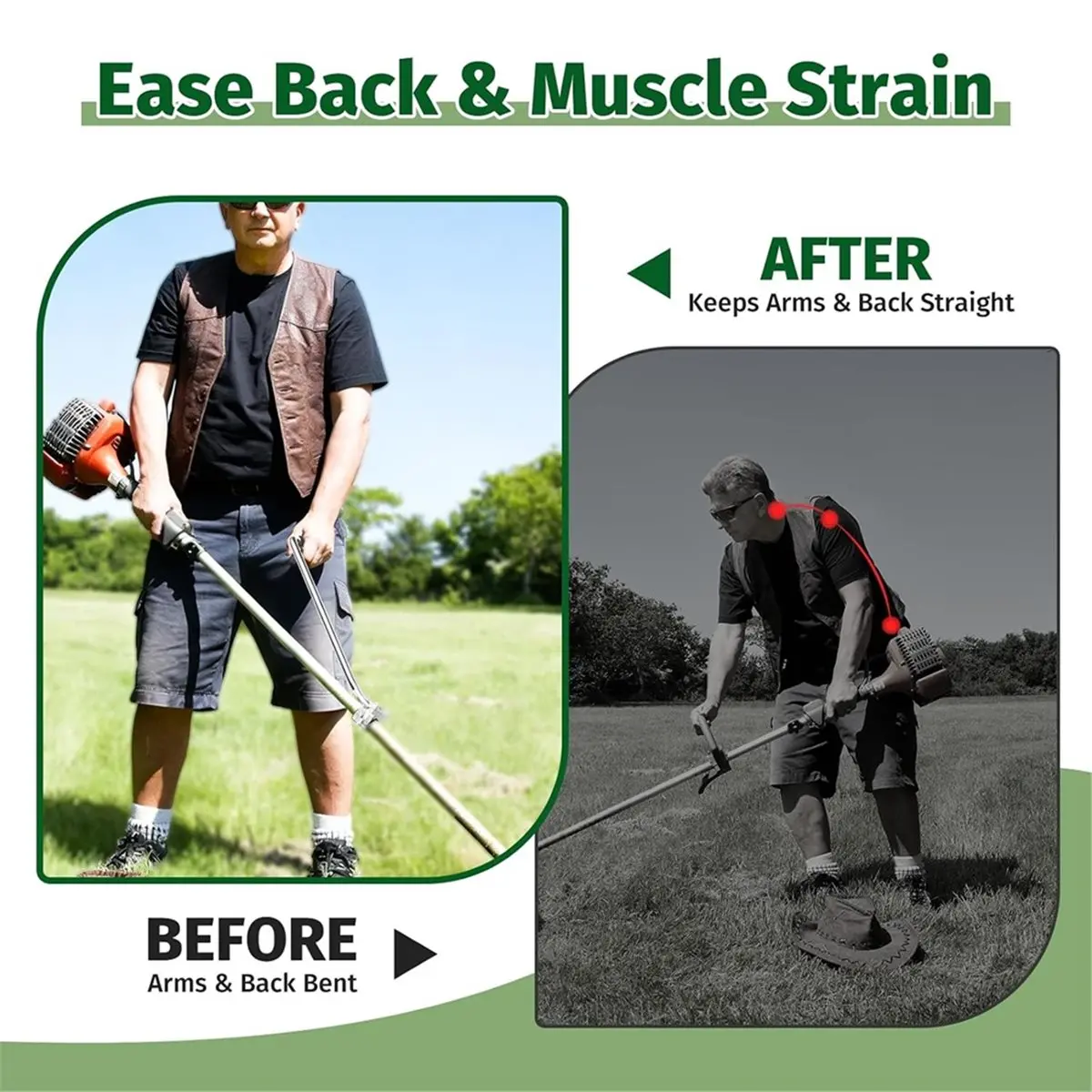 Ergonomic Weed Eater Handle, String Trimmer Grip with Adjustable Shoulder Harness Universal Back Saver Handle Extension