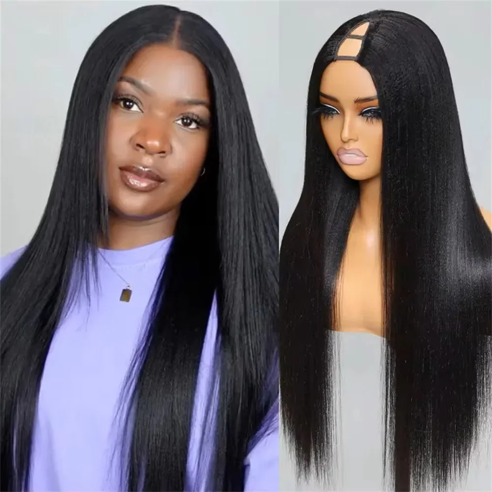 

Natural Color V Part Human Hair Wig Natural Black Straight Long Human Hair Wig V Part Machine Made Wigs No Leave Out For Women