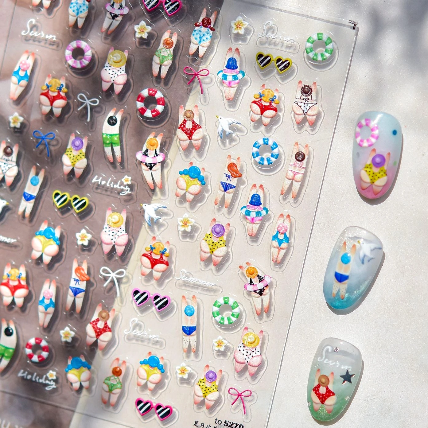 Occhiali da sole bikini Glutei pieni Frangipani Fiore Anello da nuoto Ragazzi e ragazze Bowknot Adesivo autoadesivo per nail art Decalcomania per manicure