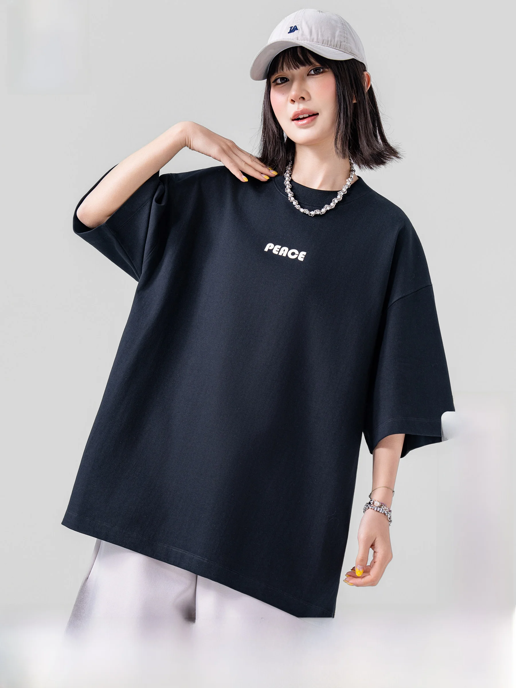 American Style Heavyweight Pure Cotton Letter Print Short Sleeve T-Shirt Unisex Summer New Loose High-End Feeling Body Shirt