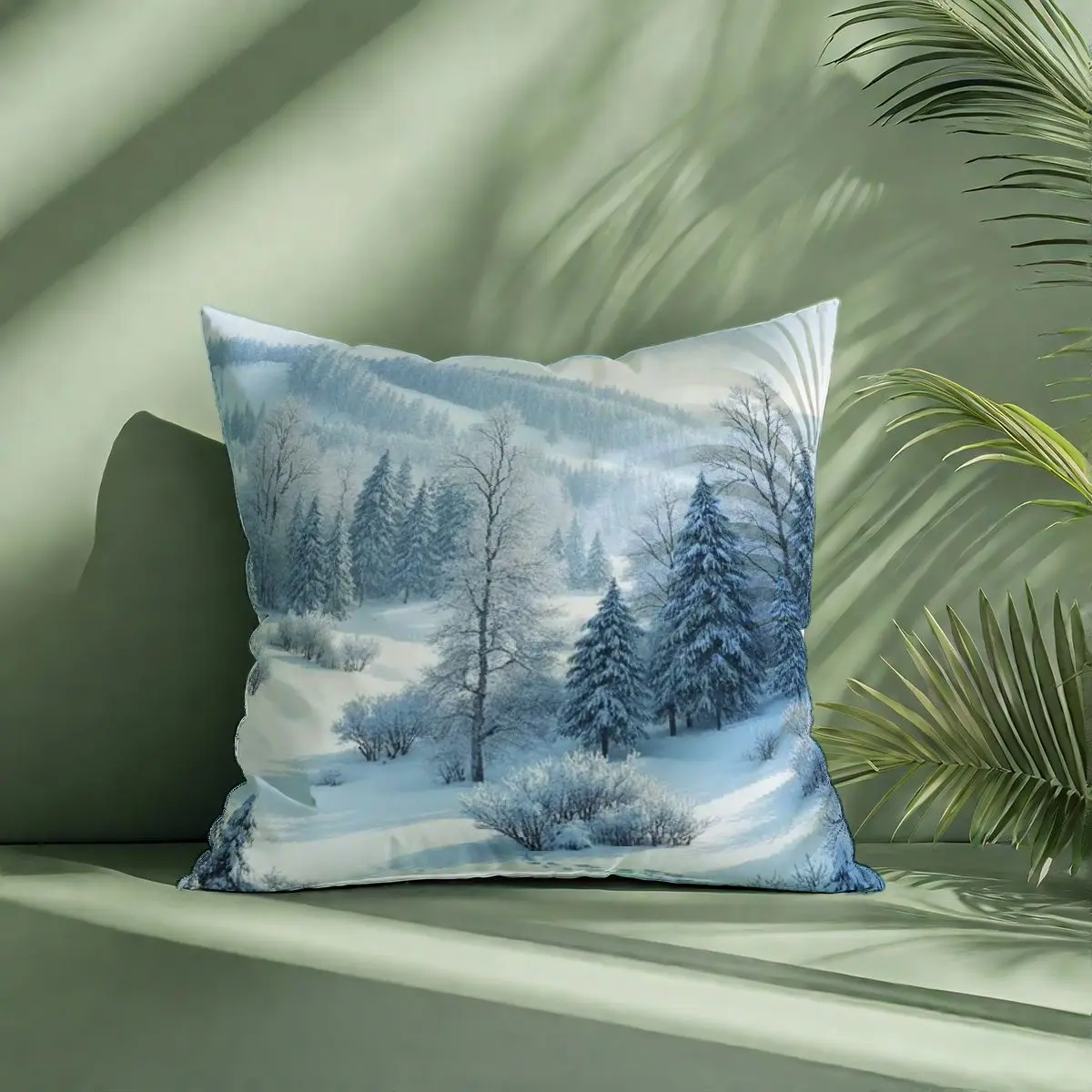 4-قطعة وسادة مجموعة غطاء دون إدراج 45x45 سنتيمتر الشتاء المشهد أشجار ثلجية الجبال قابل للغسل ديكور المنزل ديكور عطلة