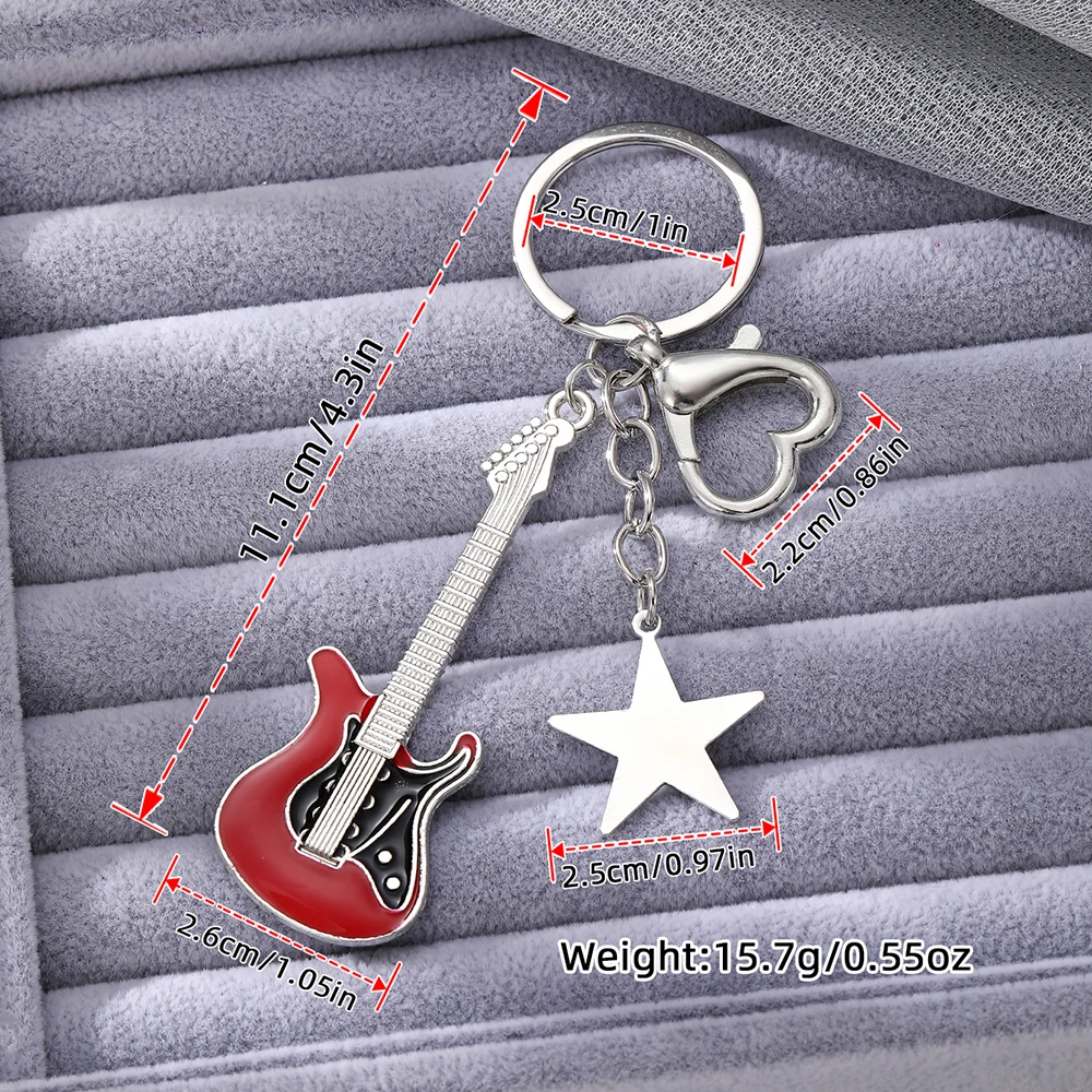 Creative Musical Instrument Pendant Men's Keychain, Rock Band Keychain, Bag Jewelry, Metal Guitar Keychain Simple and Exquisite Metal Guitar Musical Instrument Keychain Small Gift