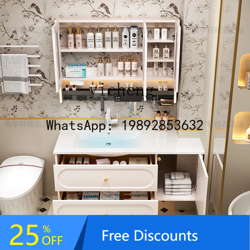 

B1 new bathroom cabinet rock slab basin ceramic integrated basin bathroom solid wood washbasin cabinet combination