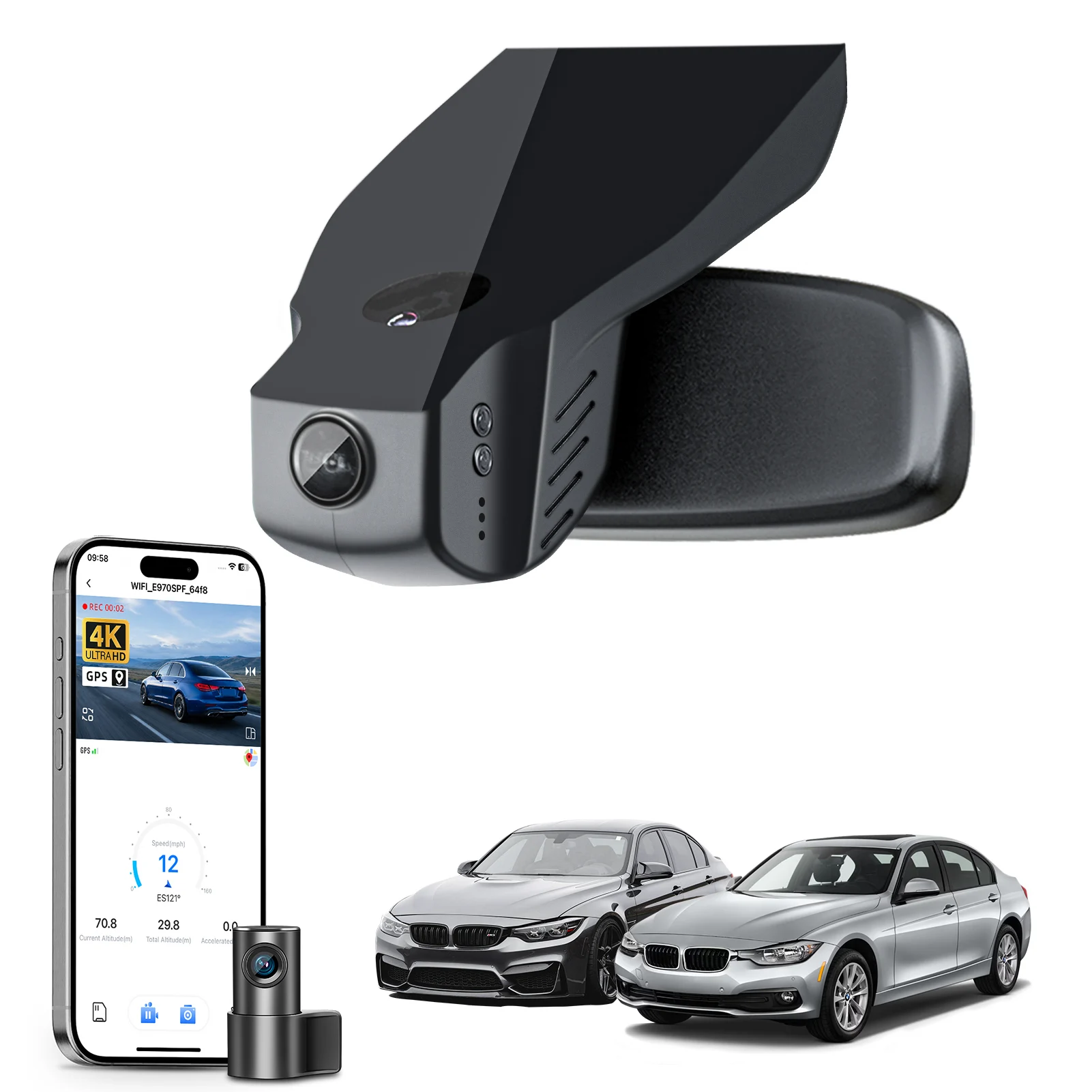 Dedykowana kamera samochodowa 4K do BMW serii 3 Gen6 F30 F80 M3, kamera do samochodu z GPS, WiFi i aplikacją, bezprzewodowa, Plug and Play, rejestrator (roczniki 2012-2019)