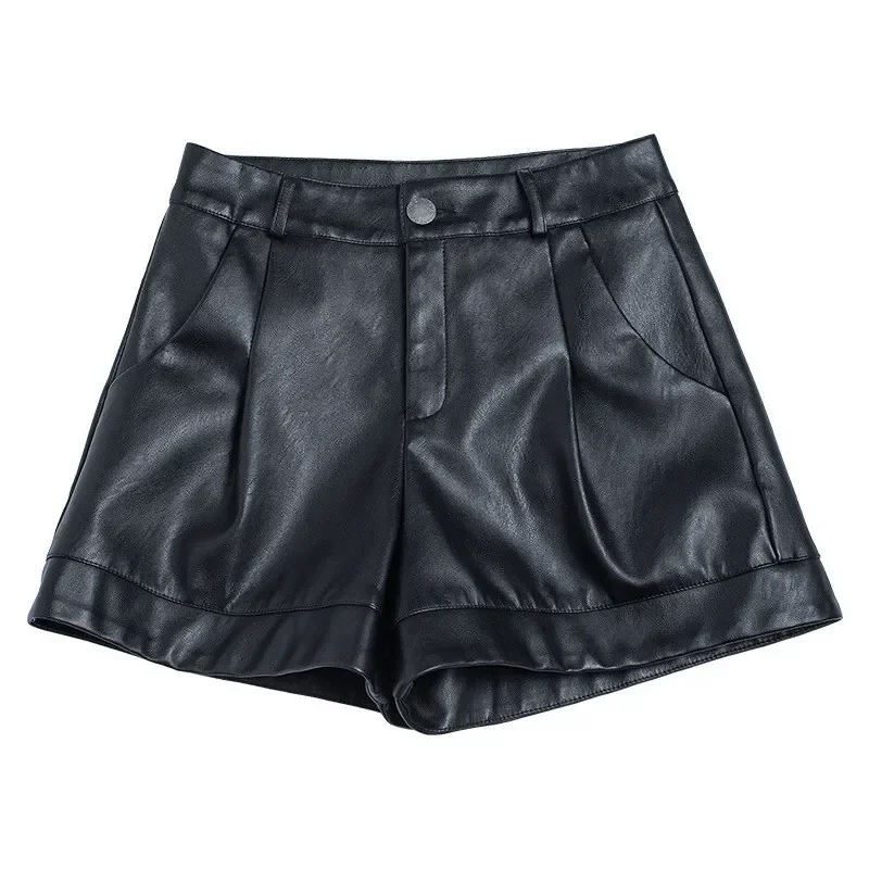 4XL Plus Size High Waist PU Leather Shorts Women Fashion Office Short Femme Black Faux Leather Sexy Shorts Wide Leg Shorts C6092