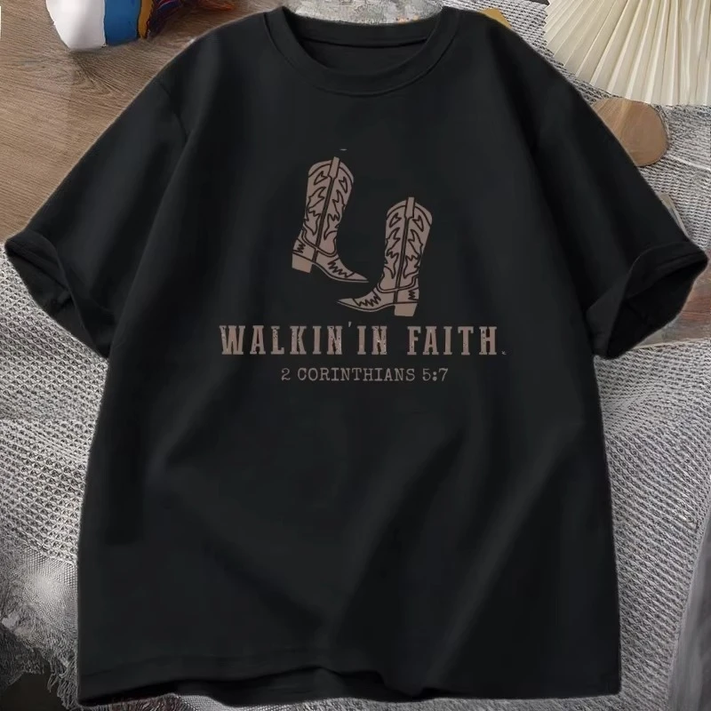 Christian Western Minimalist T Shirt Christian Tee Faith Based Printed T-shirt Casual Men Women Cotton Short Sleeve Clothes Tops