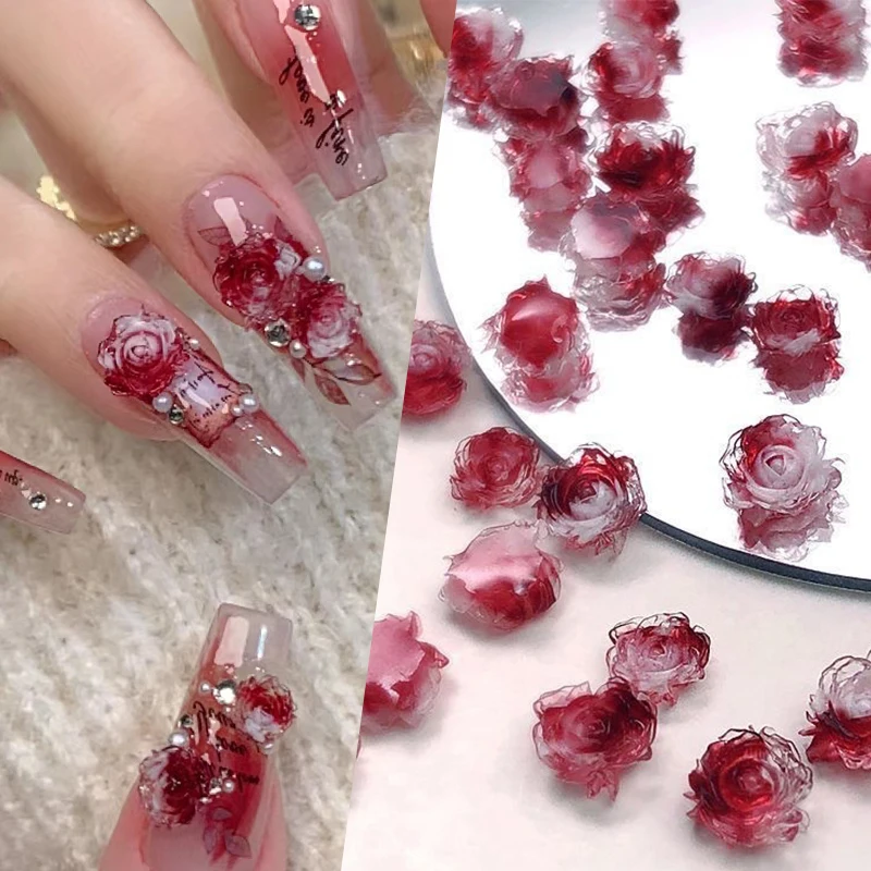 40/50 pçs tamanho misto rosa flor gelo transparente prego strass decoração de vidro brilhante encantos do prego diy acessórios manicure