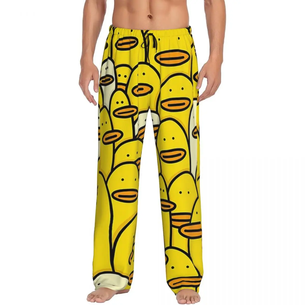 Custom Cartoon Yellow Rubber Duck Pattern Pajama Pants Men Sleepwear Sleep Lounge Bottoms with Pockets