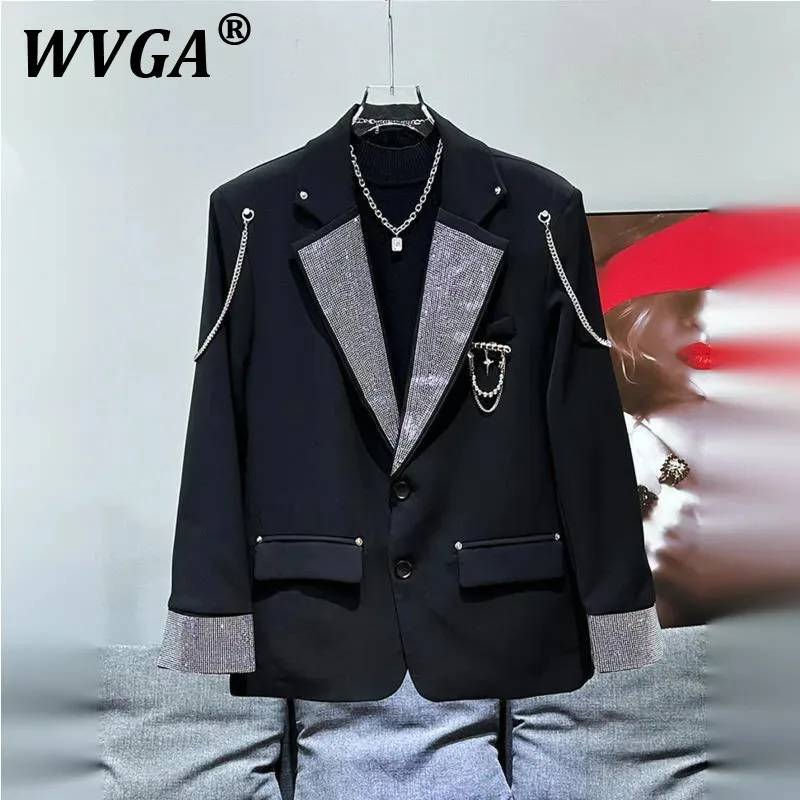 

WVGA весна осень новый мужской уличный корейский стиль модный костюм-пальто ниша с ромбовидным дизайном металлическая цепочка шикарный повседневный пиджак W8857