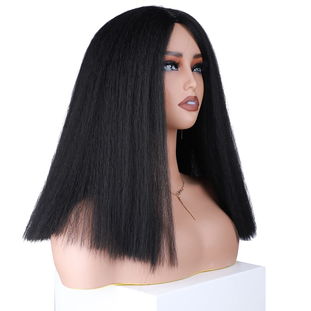 Korte Yaki Rechte Synthetische Pruik Hoge Puff Synthetisch Haar Pruik Afro Stijl Pruik Voor Vrouwen Korte Gezwollen Kinky Straight Synthetische Pruik