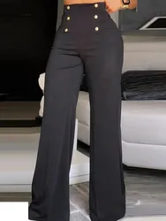 Yeezzi-Pantalones abotonados de cintura alta para mujer, traje de pierna ancha, Color blanco y negro, informales, para oficina, novedad de verano, 2024