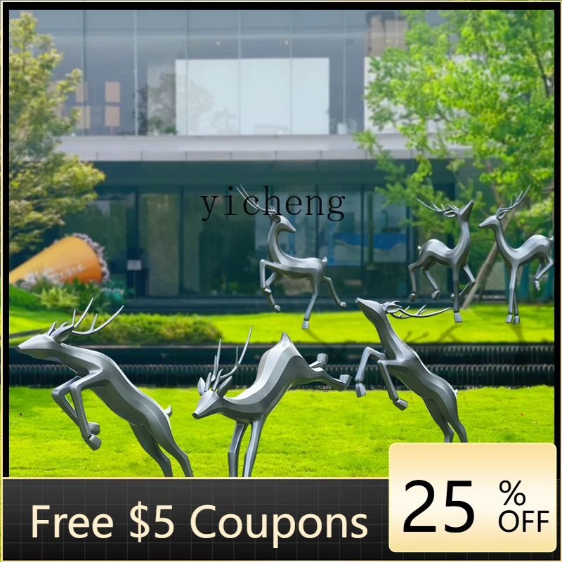 L7- outdoor large geometric stract fiberglass sika deer sculpture garden landscape decoration ornament