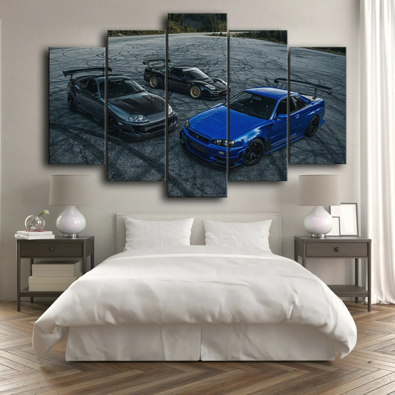 

5 Pieces Canvas Wall Arts Three Cool Car Wallpaper Home Decor Picture Print Living Room Mural Artwork Interior Arts Gifts