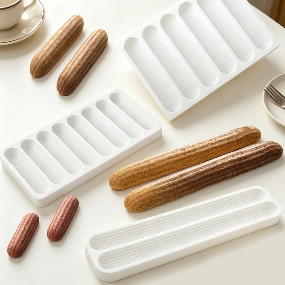 2/6/8-Cell Long Strip Puffs Design Dessert Baking Tools Food Grade Silicone Eclair Molds Chocolate Puff Mould Kitchen Bakeware