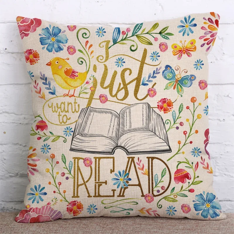 Happy Days Nice Tea Reading Good Books Words Decorative Cushion Cover Letters Printing Sofa Throw Pillow Case