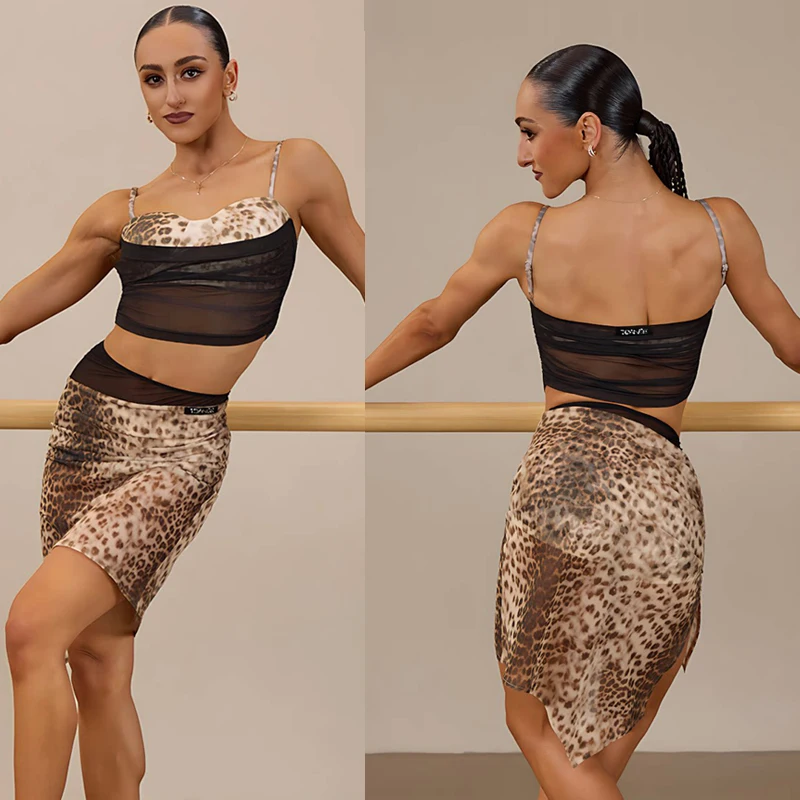 Adults Latin Dance Training Clothes Ladies Latin Dance Clothing Women'S Sexy Leopard Latin Dance Competition Costume SL16468