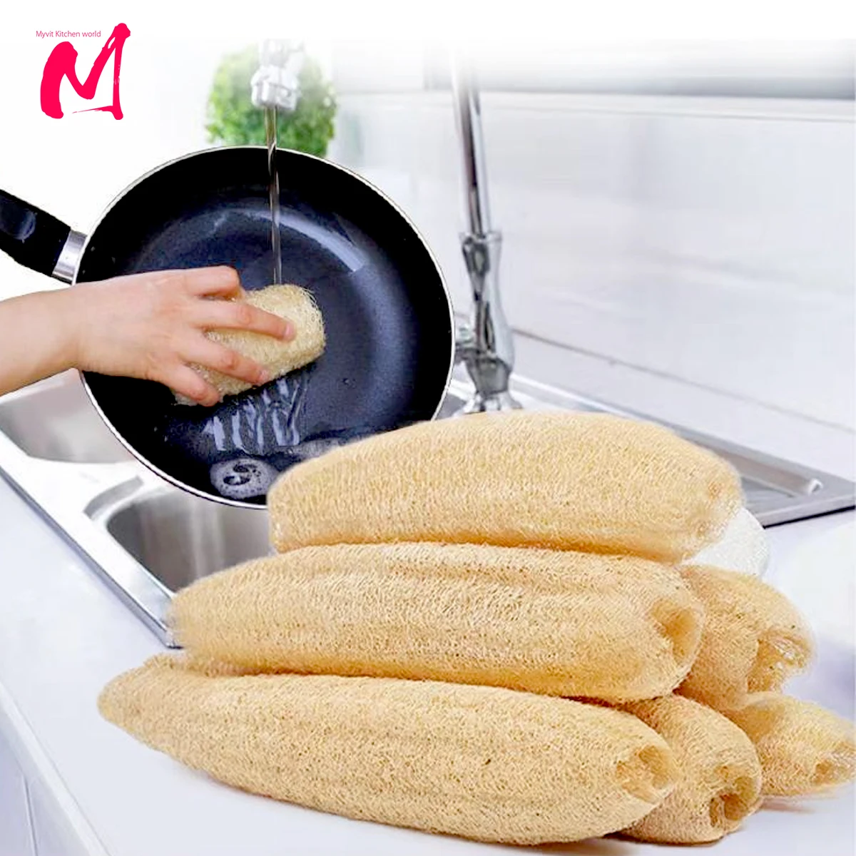 4pcs Full Loofah Natural Exfoliating Biodegradable Loofah Sponge Cellulose Brush Natural Shower Sponge For Kitchen Bathroom