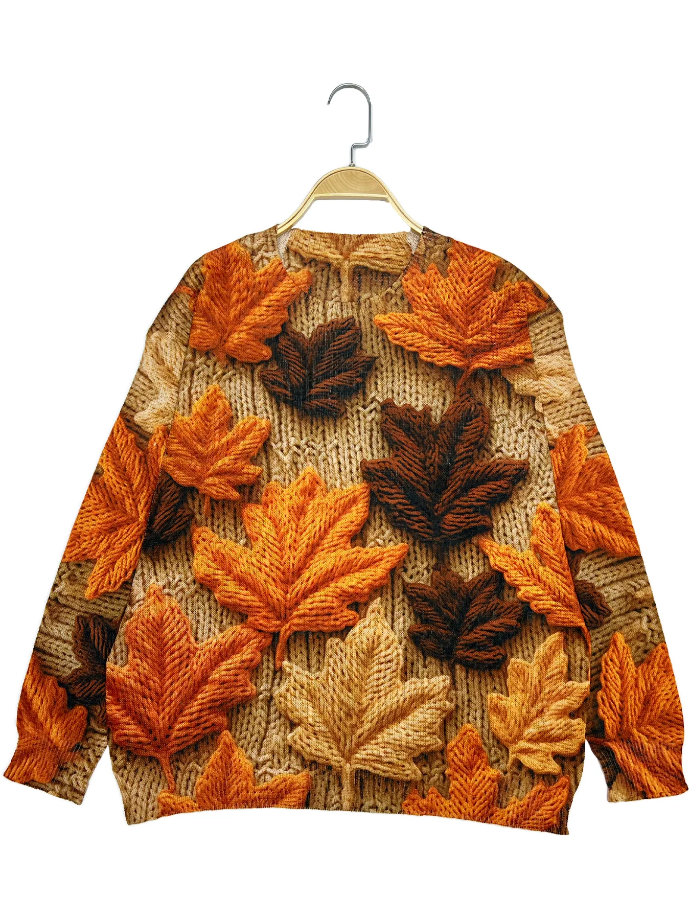 Leaf print thin sweater casual round neck long sleeve sweater spring and autumn women\'s clothing