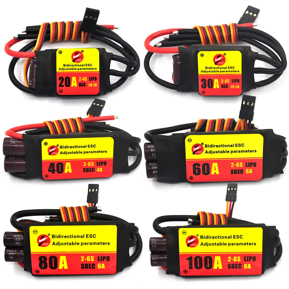 ZMR Bidirectional Adjustable 12A 20A 30A 40A 60A 80A 100A Brushless ESC UBEC Output For Aircraft Ship Underwater Propeller