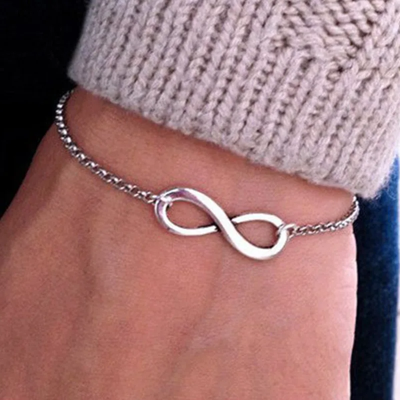 1pc Gold/Silver Infinity Symbol Thin Chain Bracelet Set for Women Teen Girls, Dainty Minimalist Figure 8 Infinite Link Wrist Bracelet, Adjustable Extension Chain Jewelry Gift for Couple Best Friend Br image 2