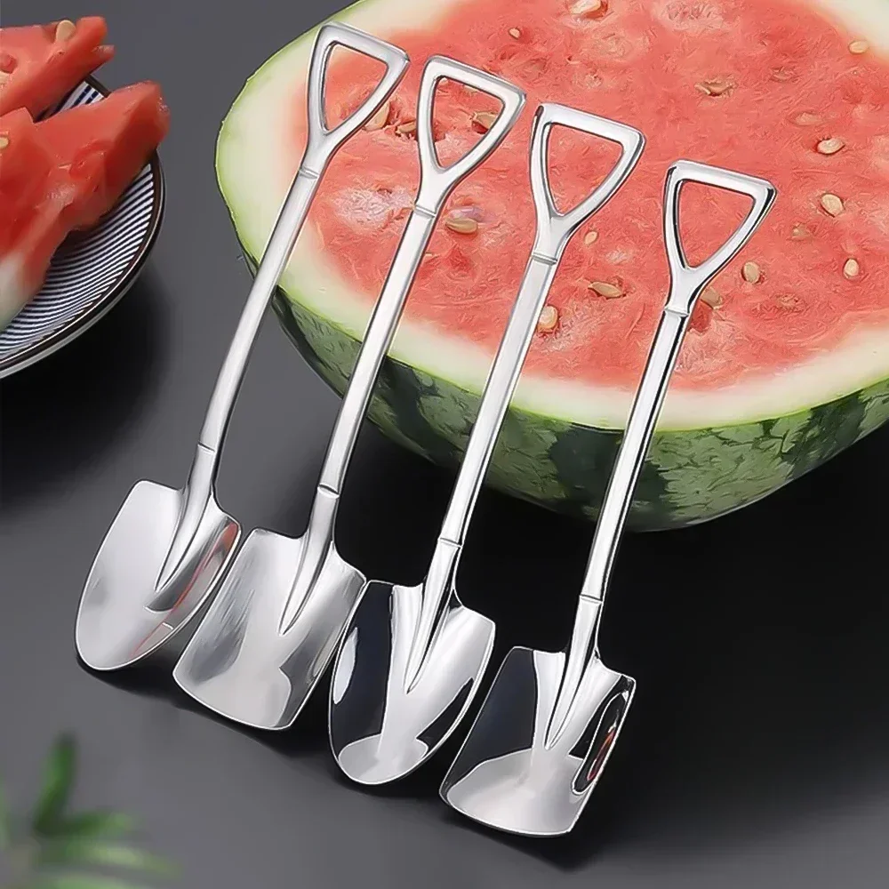 Stainless Steel Shovel Spoons Cutlery, Coffee Tea Spoon, Ice Cream Dessert, Fruit Party Scoop, Restaurant Tableware Set, 4Pcs