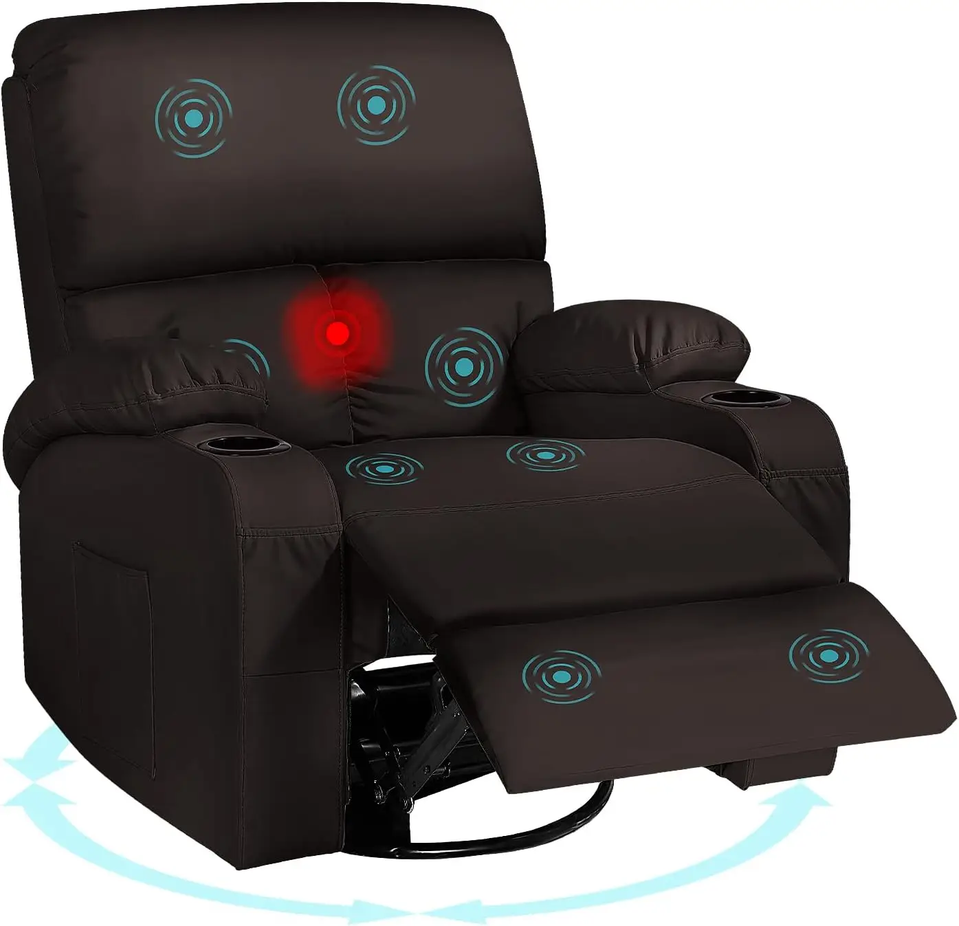 Brown Rocking Recliner Chair with Vibration Massage, Heat, and 360° Swivel for Living Room, Bedroom, Nursery, RV