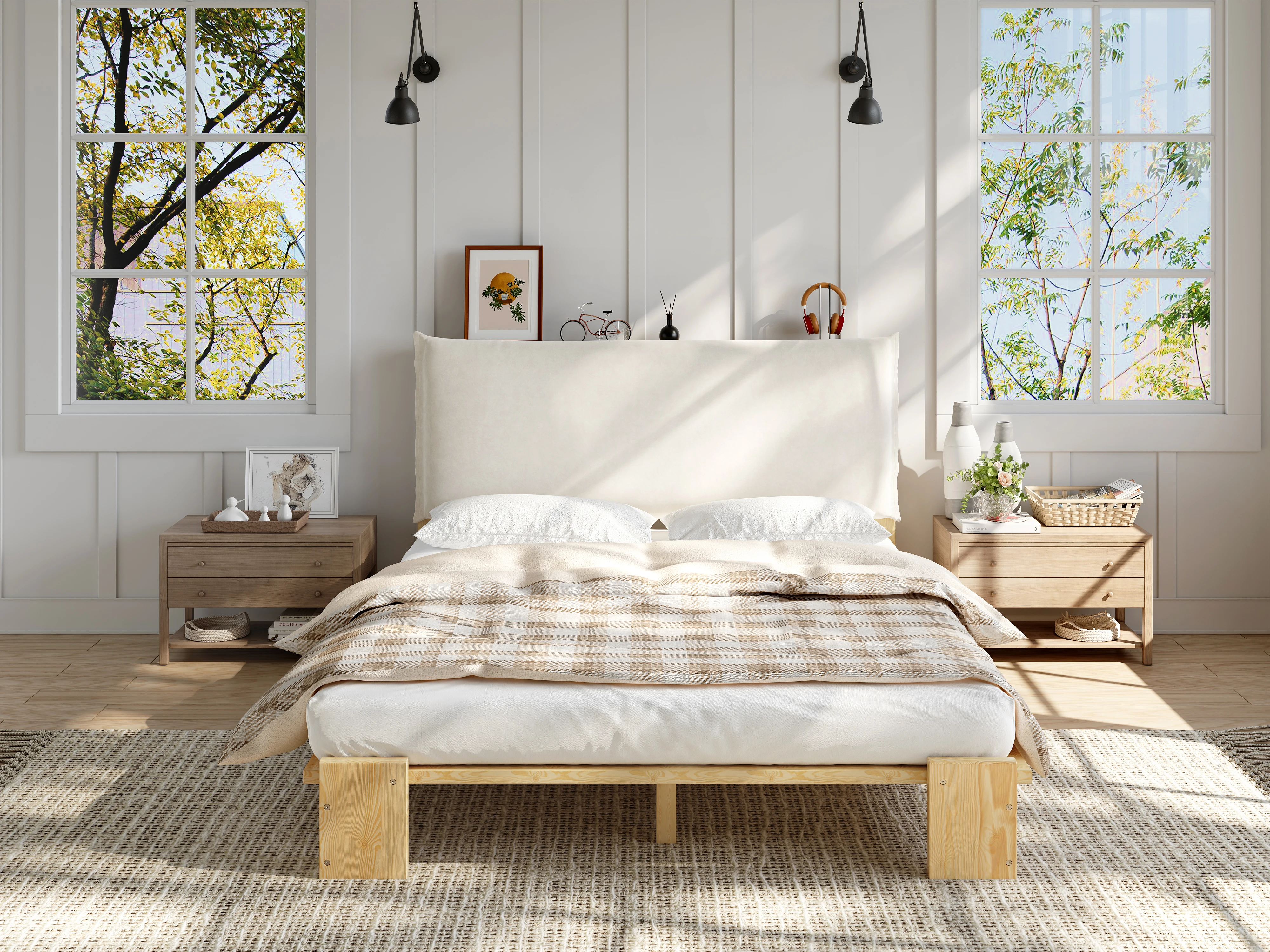 PINGGO Samtbezogenes Einzelbett für Kinder, weiche Rückenlehne, stabile Lattenbasis, breite Beine, Kiefer, Schwamm, Sperrholz, 140 x 200 cm, ohne Matratze – Detail 1