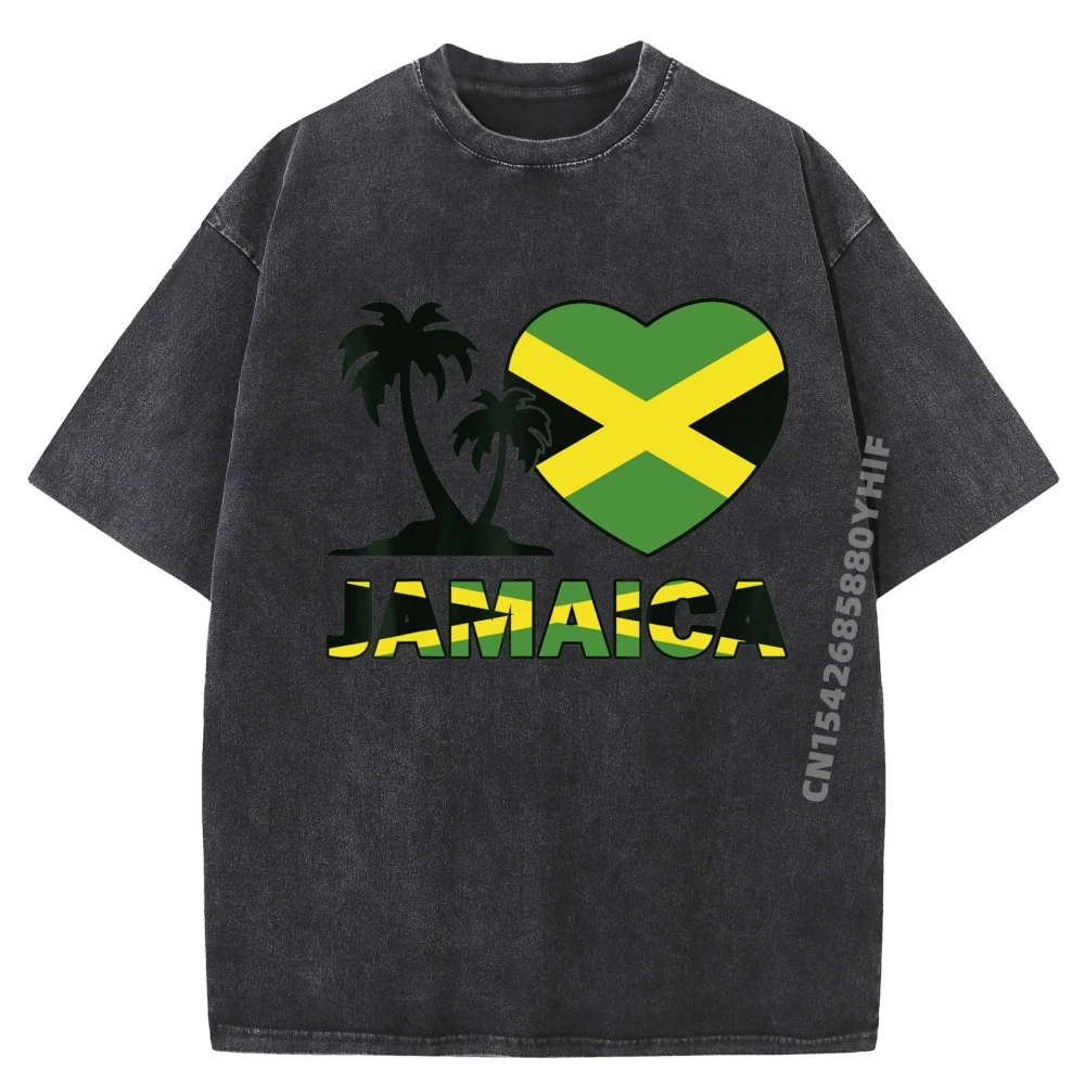

Jamaica Shirt Heart I Love Jamaican Flag Men Graphic Tee Cotton Autumn Comfortable Washed Tops T-shirt