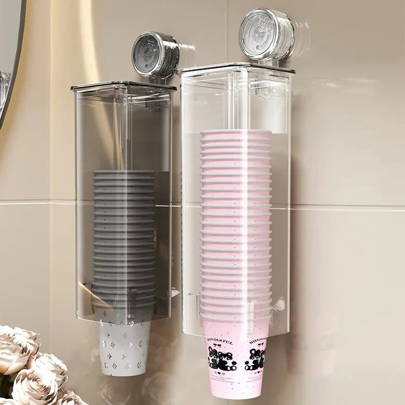 

Disposable coffee cup holder, no punching, transparent, high-end storage container, wall mounted suction cup storage rack