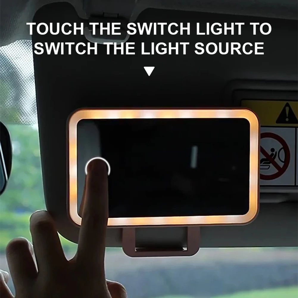 Car Sun Visor Vanity Mirror with USB Rechargeable Power and Adjustable LED Lighting for SUV Interior and Vehicle Use