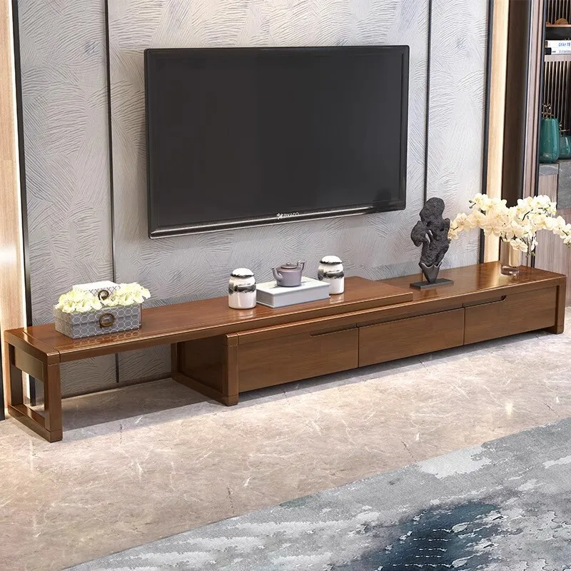 Modern Chinese solid wood TV cabinet Living room small apartment log color simple concubine winter and summer oak TV cabinet