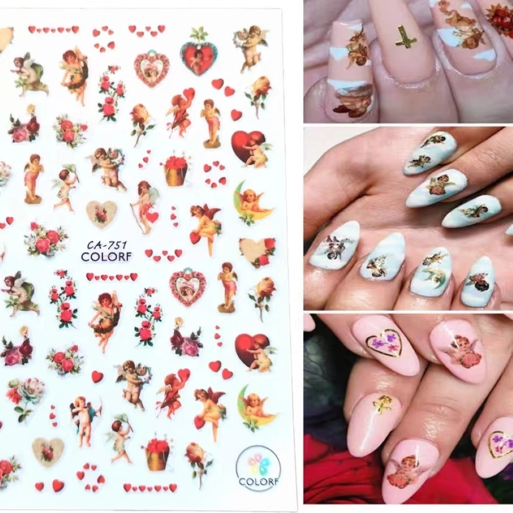 

1 sheet Cupid New 5D Relief Cartoon Nail Art Stickers Nail Decals for Manicure fashion Design DIY Happy Accessories