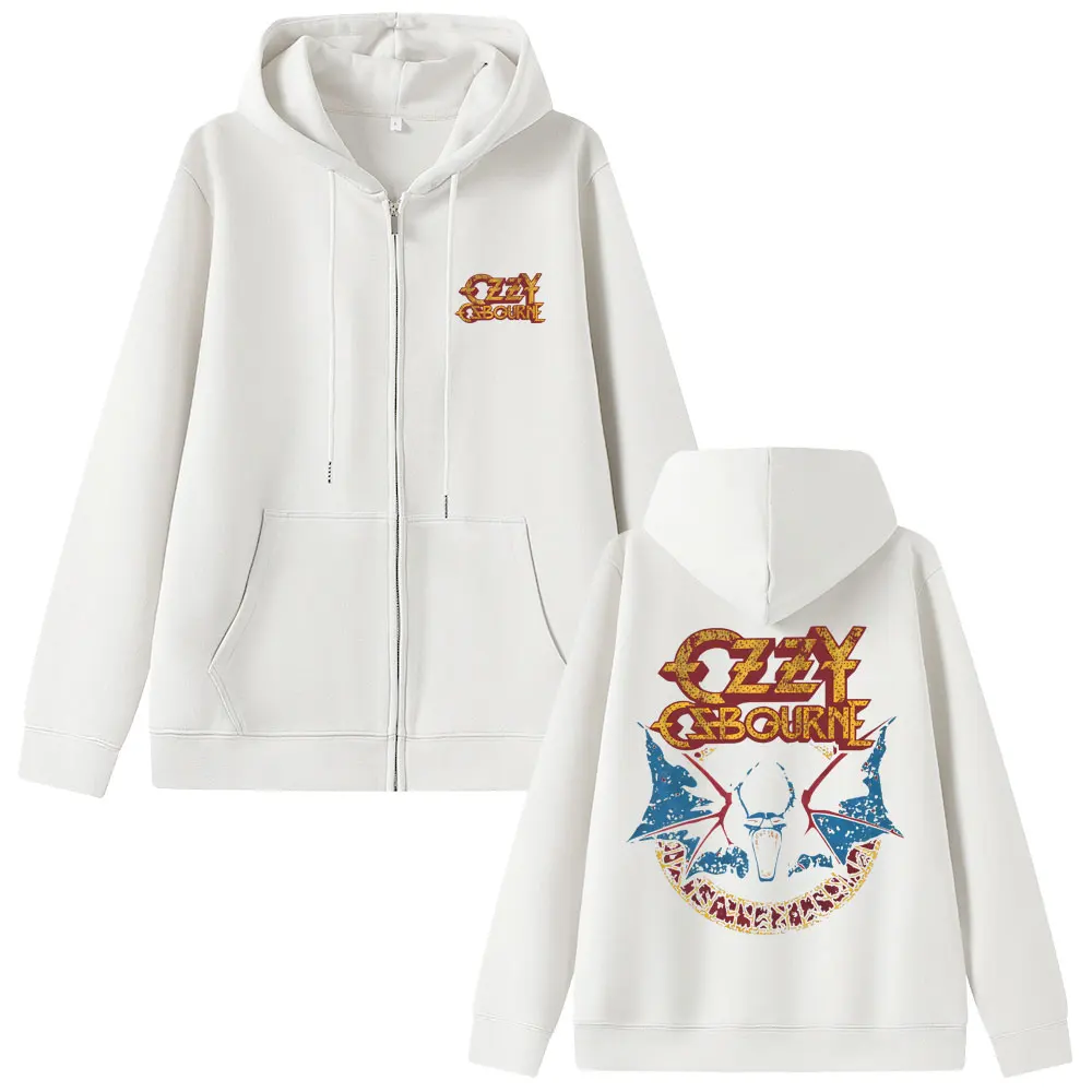 المعادن الثقيلة روك باند الأسود السبت Ozzy Osbourne قلنسوة بسحاب الرجال موضة عادية المتضخم زمم سترة الذكور معطف خمر