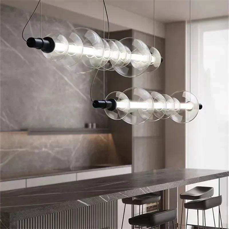 Imagem -03 - Nordic Glass Pendant Light Abajur Transparente Bubble Light Modern Long Strip Pendurado Lâmpadas Decorações para Sala de Jantar