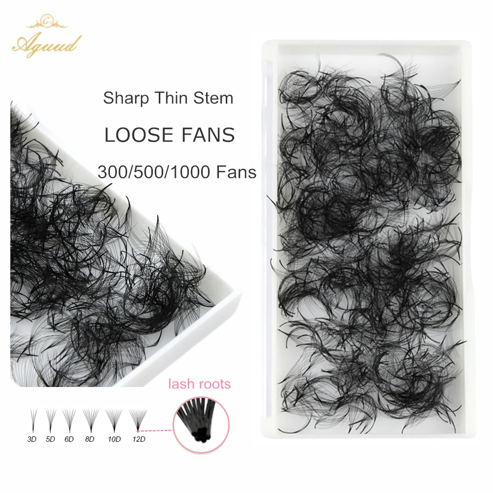 AGUUD Loose Premade Volume Fans 6D 8D 10D 12D 14D 16D Lashes Extension Thin Pointy Base Pre Made Volume Fan Faux Mink Eyelashes