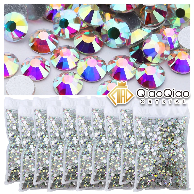 QIAO Wholesale SS3-SS20 Top Quality Crystal AB Rhinestones Glass DIY Non Hotfix Flatback Nail Rhinestone Glue On Glitter Strass