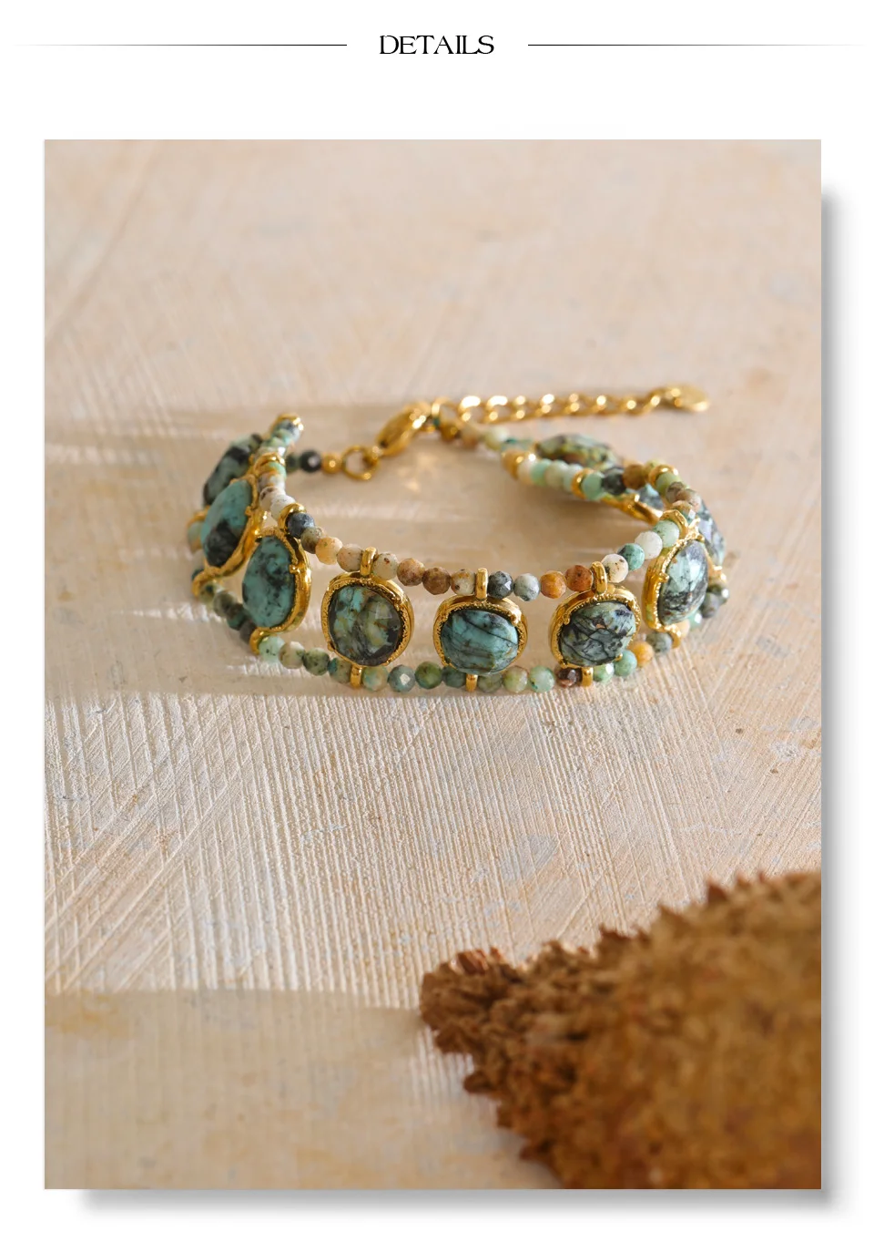Yhpup Edelstahl-Armband mit natürlichen Türkis-Steinen, grünen Edelsteinperlen, handgefertigter Schmuck im Südwesten-Stil – Detail 5