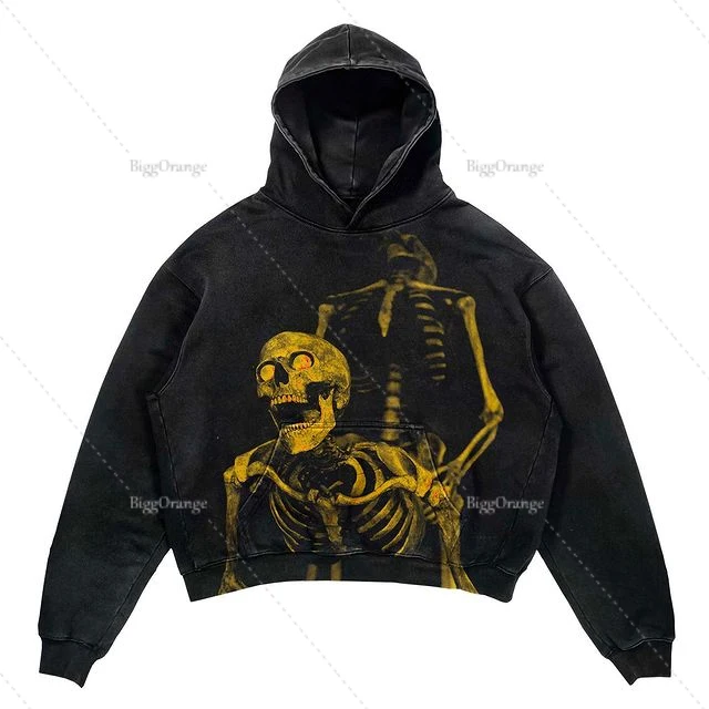 New Street Gothic Casual Letter Blast Print Pattern Men Clothing Fashion Hoodie Harajuku Retro Y2K Hoodie Sweatshirt