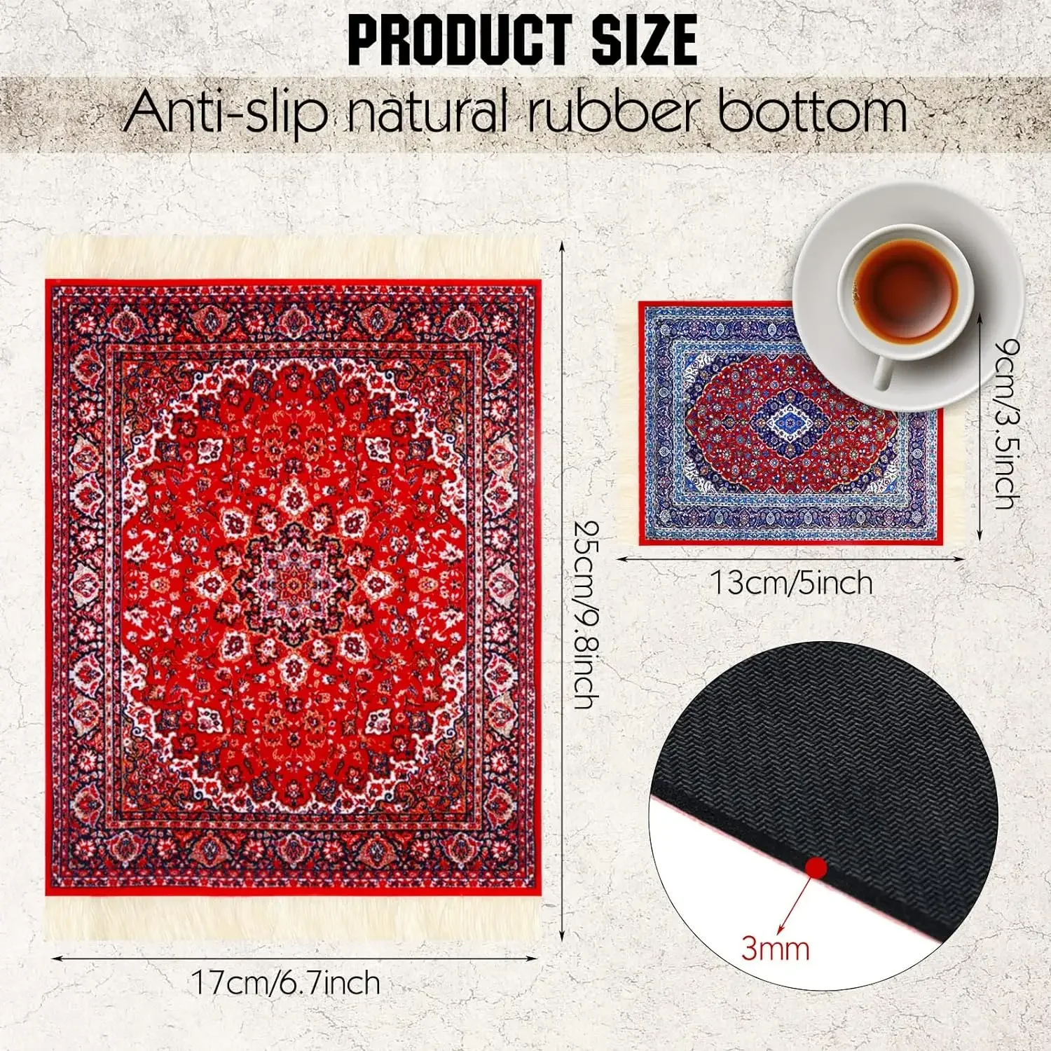 PC Mouse Pad Persian Mini Woven Rug Mat Mousepad Retro Style Carpet Pattern Cup laptop with Home Office Table Decor Craft table