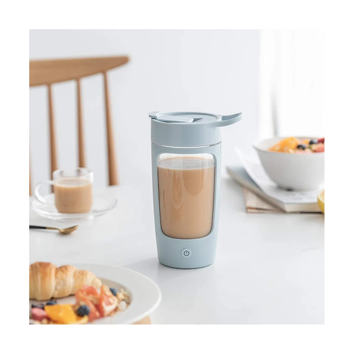 Misturador elétrico de proteína em pó, copo shaker, garrafa portátil sem café, USB recarregável, 1200mAh, branco