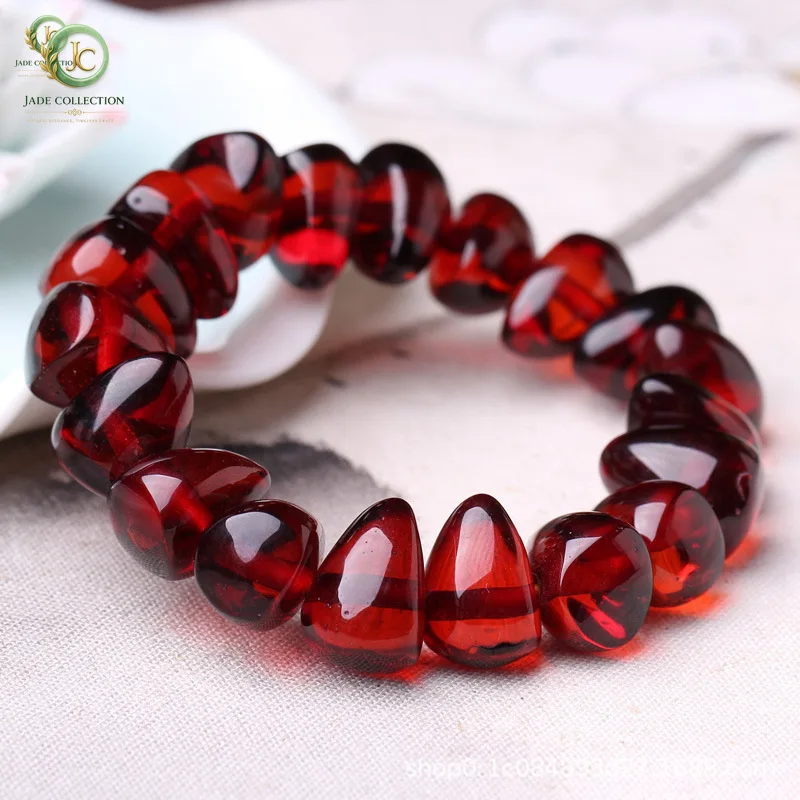 Natural Amber Bracelet Mnen Women Healing Gemstone Bangles Fine Jewelry Genuine Baltic Red Blood Amber Triangle Bracelets