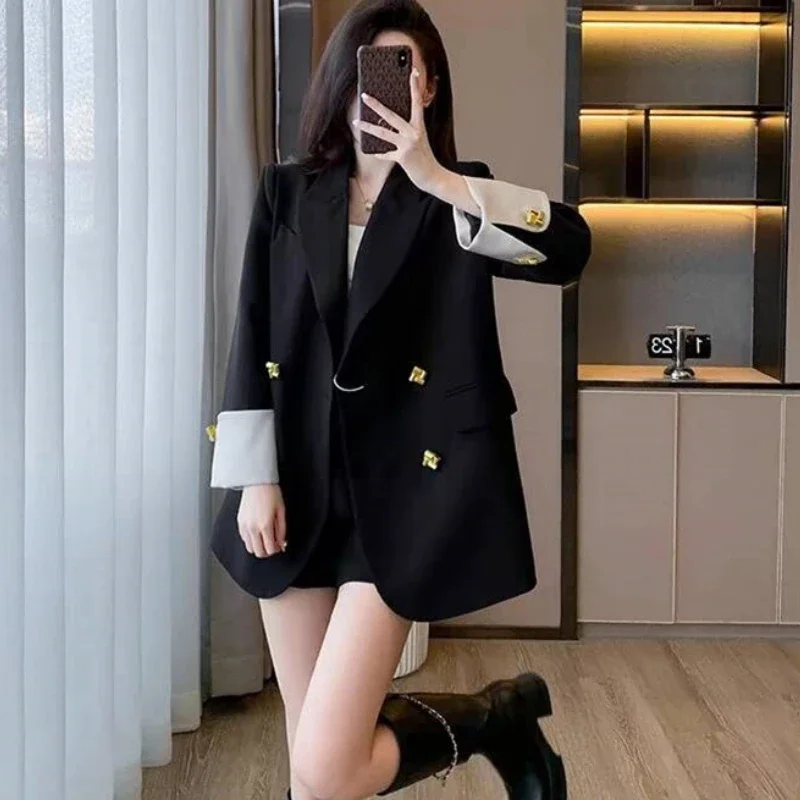 

Spring Autumn Outer Wears Solid Jacket Coats for Women Black Long Blazer Woman Youthful Clothes Office Lady High Quality 2025
