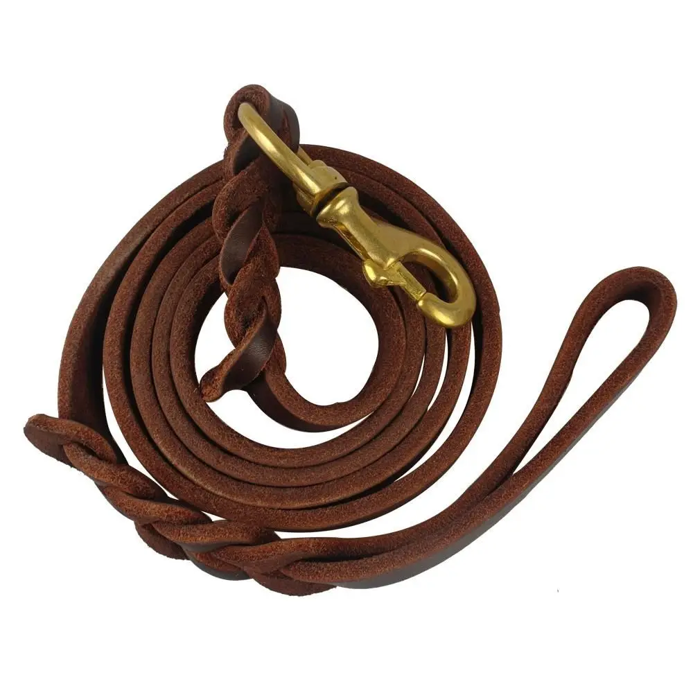 

Pet Products With Copper Hook Leather Braided Dog Leash Brown Long Dog Traction Rope Comfortable Soft Medium Large Pet